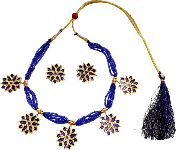 Copper_Based_Assamese_Traditional_Gold-Plated_Blue_Colour_Thuriya_Design_Golpata_Jewellery_Set_For_Women